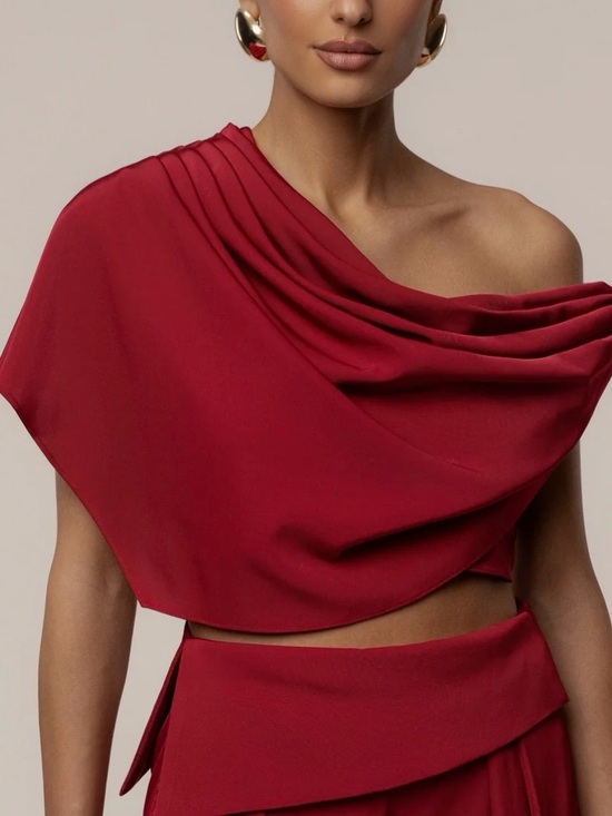 JLUXLABEL Tops - JLUXLABEL One-Shoulder Draped Crop Top in Deep Red